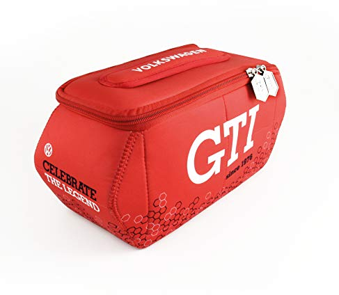 BRISA VW Collection - Volkswagen Neopren-Universal-Kosmetik-Kultur-Reise-Apotheke-Tasche im Golf GTI Design (Hexagon/Rot/Groß)