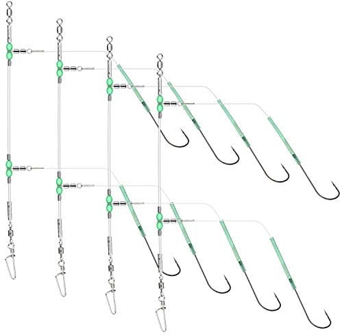Rodeel 4 PCS Sea Fishing Rigs Flapper Rig Two Hook Positions(80 CM Gap with 2/0 Hooks
