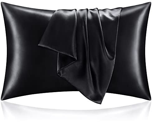 BEDELITE Satin-Kopfkissenbezüge für Haar und Haut, ähnlich wie Seidenkissenbezüge, Satin Kissen, Queen-Size-Größe, superweich, seidig, schwarz, Kissenbezüge mit Hotelverschluss (50,8 x 76,2 cm)