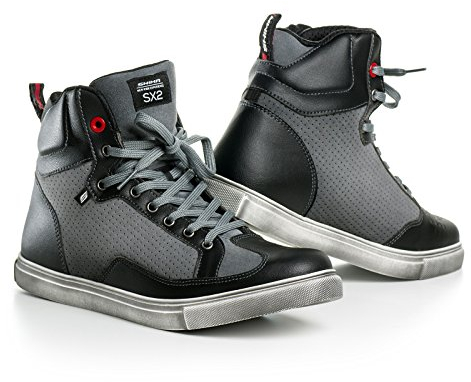 SHIMA SX-2 Scarpe da moto da uomo - In Pelle, Traspiranti, Scarpe da Equitazione Stradale Rinforzate con Supporto Alla Caviglia, Suola Antiscivolo (Nero, 47)