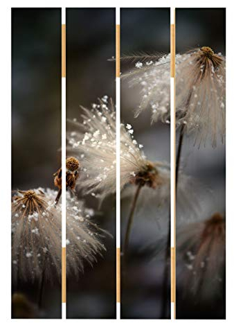 Bilderwelten Holzbild - Pusteblumen mit Schneeflocken - Hochformat 3:2 70cm x 48cm