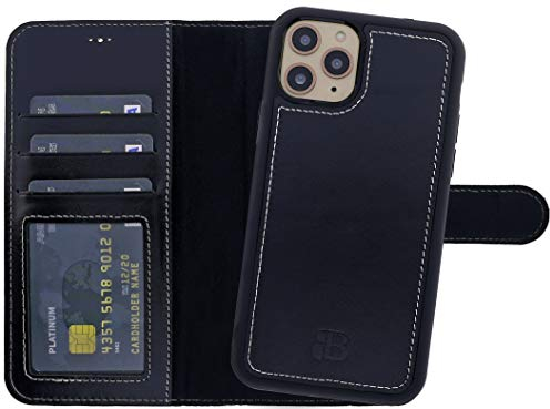 Burkley 2in1 Leder Handytasche für iPhone 11 Pro Max Handyhülle mit herausnehmbarem Back Cover, 360° Schutz, RFID Blocker