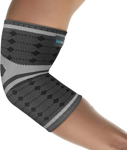 bonmedico Professional Ellenbogen Bandage Kusano für Damen & Herren – Ellbogen Bandage mit Kompressionsgestrick für Links/Rechts - Stützt Gelenk und Muskeln (Grau, XL)