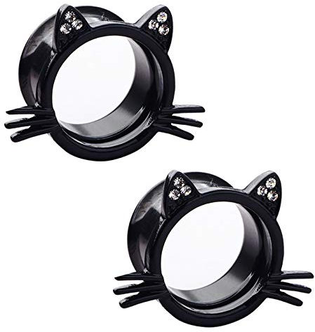 XINHE 1 Paar Schraube Ohr Tunnel Tunnel Stopfen Edelstahl Niedliche Katze Ohr Messgeräte Expander Stretcher Retro Piercing Schmuck,Schwarz,12mm(1/2)