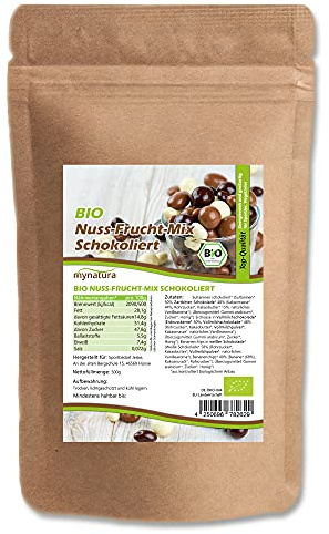 Mynatura Bio Nuss-Fruchtmischung schokoliert I Fruit-Nut-Mix I Früchte I Nüsse I In Schokolade I Snack I Nussmischung I Beutel (500g)