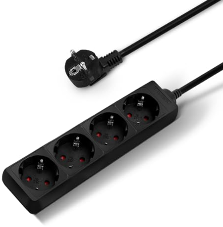 Aigostar-Steckdosenleiste 4-fach Kabel 1.5m 16A 3680W,Kindersicherung, Büro, Reisen-Schwarz