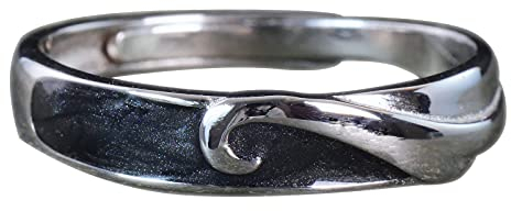 NicoWerk Damen Silberring Emaille aus 925 Sterling Silber Schmal Schwarz Bandring Welle Verstellbar Offen SRI694