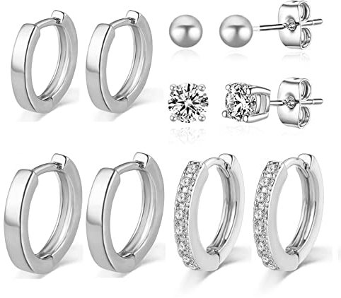 3 Paar S925 Sterling Silber Damen Creolen Zirkonia Huggie Creolen Kleine Knorpel Sleeper Huggie Klappohrringe