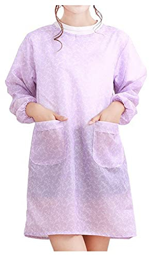 FYYSJW Kitchen Apron,Men And Women Long Sleeve Aprons Waterproof And Oil Proof Smock Overalls Adult Home Kitchen Cooking Apron,Purple,41 Wx35 L