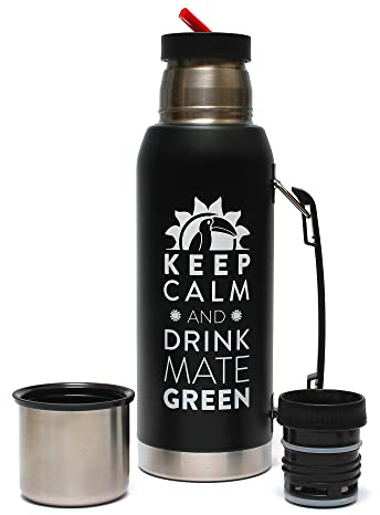 Mate Green Botella térmica de acero inoxidable 18/8 de Largoinox 18/8, ideal para té mate, mantiene 8 horas caliente/frío, sin BPA, apto para lavavajillas (LGC14281)