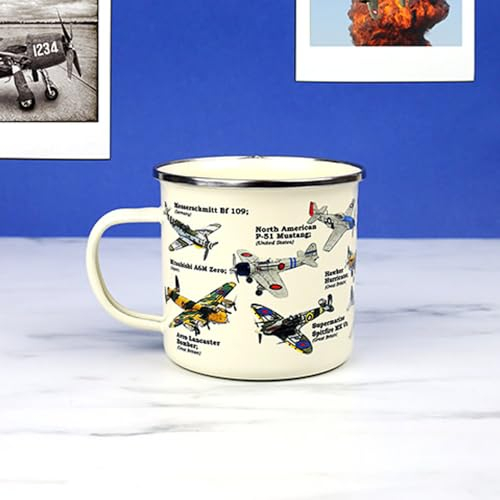 Gift Republic Aeroplane Enamel Mug, Outdoor Camping Mug, 500 ml Metal Coffee Cup Men's Gift