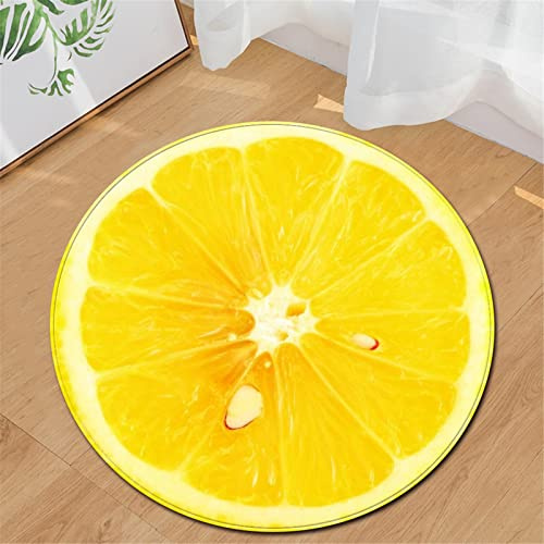 Chickwin Teppiche für Wohnzimmer Rund, Obst Muster Teppich Modern Schlafzimmer Groß Flauschig Weich rutschfest Fußmatte für Kinderzimmer oder Küche Dekoration (Zitrone,Durchmesser 120cm)