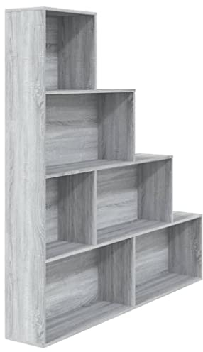 vidaXL Bücherregal Treppenregal Stufenregal Standregal Lagerregal Büroregal Regal Wandregal Aktenregal Raumteiler Grau Sonoma 155x24x160cm