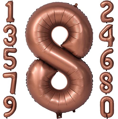 Schokolade 8 Luftballons Riesiger 40 Zoll Kaffee Zahl 8 Folienballon für Geburtstagsdeko Ballon für Geburtstagsdeko