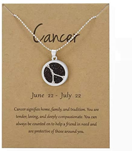 Silver Star Sign Coin Constellation Pendant Chain Necklace – Night – Cancer (22nd June - 22nd July) - Zodiac Constellation Horoscope Celestial Astrology Jewellery - Women Men Gift