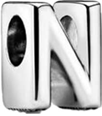 GHMIOU Buchstaben Charms 925 Sterling Silber Alphabet Charm Anhänger für Europäischen Armband Halskette (N)