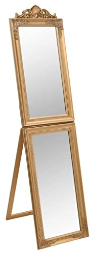 vidaXL Standspiegel Klappdesign Barockstil Ankleidespiegel Ganzkörperspiegel Freistehender Spiegel Flurspiegel Dekospiegel Golden 45x180cm