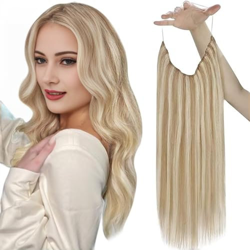 Easyouth Draht Extensions Echthaar Blond Wire Extensions Echthaar Honigblond Mix Gelbblond Extensions 30 cm 70g Extensions Echthaar mit Draht #27P613