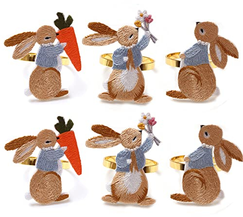 Set mit 6 Hasen-Muster, Osterserviettenring, Serviettenhalter, Ringe, entworfen mit Hasen-Ornament für Osterdekoration, Party, Esstisch, Dekoration