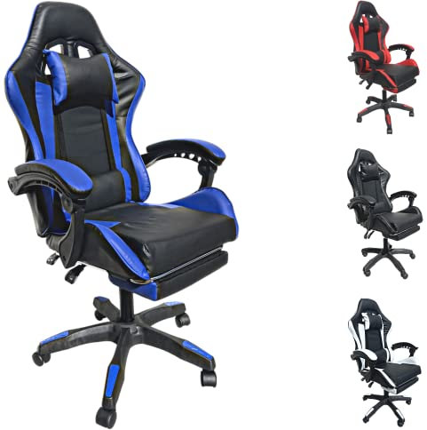 Sedia Gaming Ergonomica, Sedia Ufficio Ergonomica Lombare, Colore Blu/ Nero, 61x51x123cm, Schienale Regolabile fino a 135 gradi, Pistone A Gas, Sostiene Fino 120 Kg