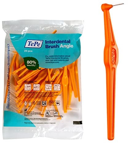 TEPE Interdentalbürste Winkel, abgewinkelte Zahnbürste für Zahnreinigung, 25 Stück, 0,45 mm, extra kleine/kleine Lücken, Orange, Größe 1