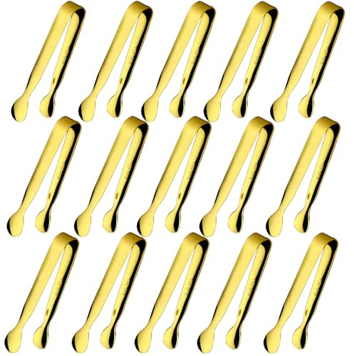 Mini-Zange zum Servieren, Metallzange, Edelstahl, goldfarben, 10,7 cm, kleine Zuckerzange, Küche, Mini-Servierzange für Vorspeisen, Eis, Charcuterie, goldenes Utensil für Desserttisch, Teeparty, 15