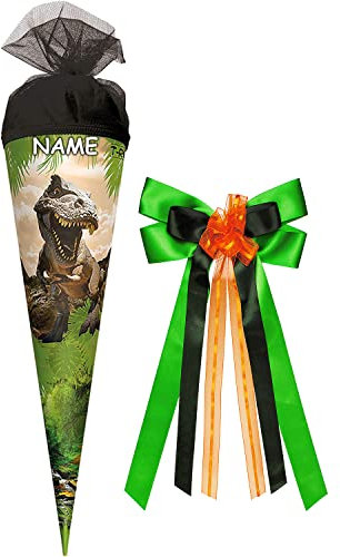 ROTH personalisiert mit Name und großer Schleife Schultüte Tyrannosaurus Zuckertüte Schulanfang Einschulung Schule Kinder: Größe: 22cm rund