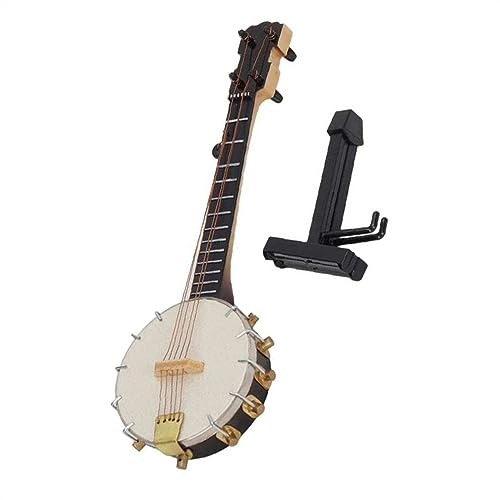 TSTS Miniatur Musikinstrument Replica Mini-Banjo, Miniatur-Banjo-Modell, Vielseitig Einsetzbar, Mit Halterungsbox Als Dekoratives Geschenk