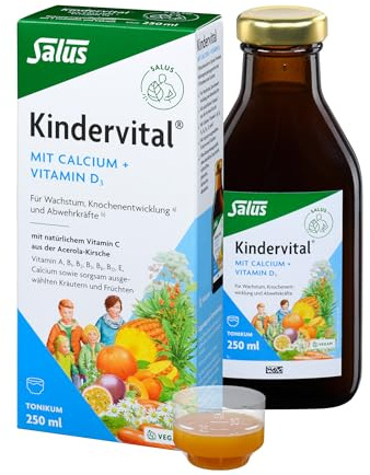 Salus Kindervital 250 ml | Flüssiges Nahrungsergänzungsmittel für Kinder mit Calcium, Vitamin D3 und 9 Vitaminen, vegan