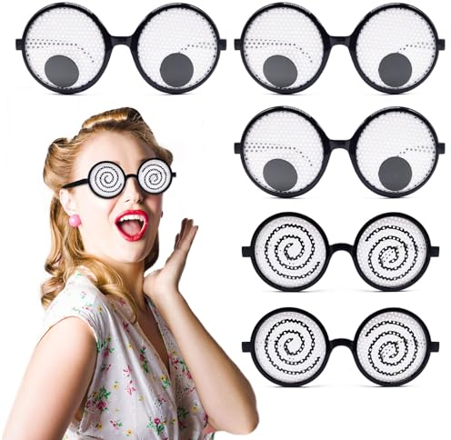 EUPSIIU 5 Pièces Lunettes Amusantes pour les Yeux, Drôle Yeux Jouets Yeux Écarquillés Lunettes, Accessoires de Costume lunettes pour Halloween Concerts Fêtes Festivals (Noir, Blanc)