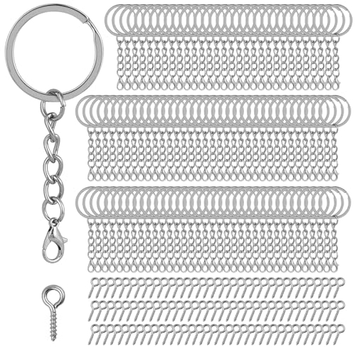 GGXZHT 200 Stück Schlüsselanhänger Ring Set, Schrauböse Pins und Schlüsselringe mit Karabinerverschluss Schlüsselanhänger Ring Set, Schlüsselringe 25mm für Schlüssel DIY Basteln Schlüssel Taschen