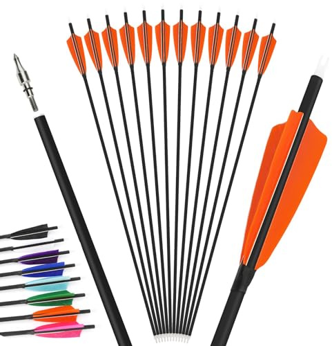 28/30/31 Zoll Carbonpfeil 500 Spine Jagdpfeile mit 4 Zoll Truthahnfedern passend für Compound/Recurve Bogen/Langbogen Zielschießen Praxispfeile 12pcs