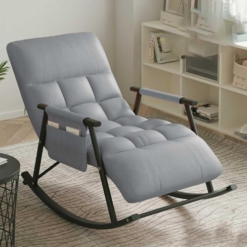 FIXARE JIESOO Bequeme Lesestühle Schlafzimmer Schaukelstuhl Drinnen Und Draußen, Kräftige Stahlhalterung, Abnehmbares Und Waschbares Reißverschlussdesign Leicht Zu Entfernen Und Zu Waschen(Gray)