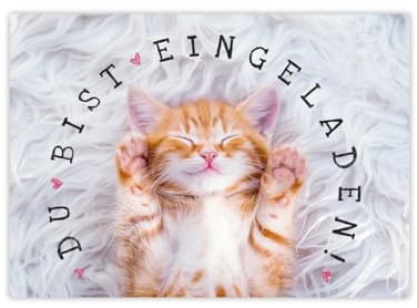 Minkocards 12 Einladungskarten zum Kindergeburtstag Mädchen Katze Einladungen zum Mädchengeburtstag Geburtstagseinladungen