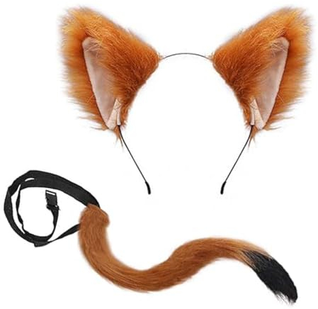 LEEQ 2 Stück Fuchsohren Cosplay Set - Faschingskostüm für Kinder Erwachsene, Fuchsohren Stirnband Fuchsschwanz für Kinder Halloween Fasching Karneval Party
