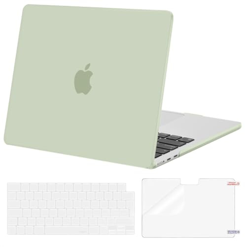 MOSISO Kompatibel mit MacBook Air 13 Zoll Hülle M5 M4 M3 M2 2026-2022 13,6 | Ultradünne, Seidige Haut Hartschale für 13,6 A3449 A3240 A3113 A2681&Tastaturschutz&Displayschutz, Salbei Grün