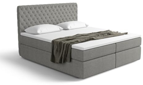 Sofa Dreams Boxspringbett Mejorada Stoffbett in Strukturstoff Webstoff mit Bettkasten - Komplettes Bett mit Matratze und Topper (Dunkelgrau, 180x200 cm)