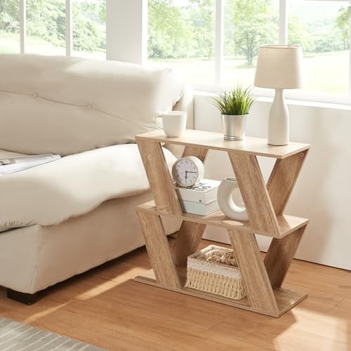 [en.casa] Tavolino da Divano Consolle Laterale per Soggiorno Mobile Basso con 3 Piani di Appoggio 60 x 22 x 57 cm - Effetto Rovere