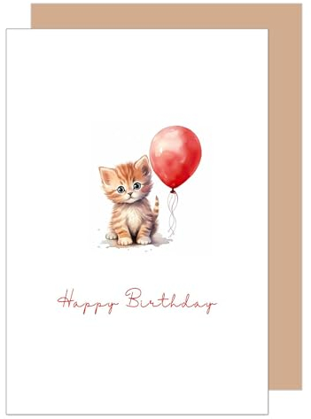 Edition Seidel Premium Geburtstagskarte mit Umschlag aus Kraftpapier. Glückwunschkarte Happy Birthday Billet Karte für Frau Mann Mädchen Jungen Kind Tier Katze Kitten Luftballon (G3542 SW024)