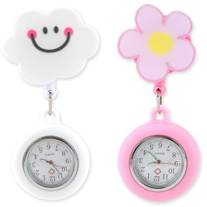 JUGNAW Orologio da Infermiere in Silicone, 2 Pezzi Orologio da Taschino per Infermieri con Spilla Badge Reel Clip, Orologio Luminoso, Impermeabile Adatto per Medici, Infermieri, Paramedico Accessori