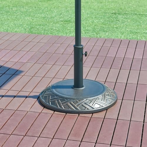 casa.pro Soporte de Sombrilla Redondo para Terraza Tornillo de Bloqueo Apto para Poste con Diámetro: 34/39/49/55 mm Base para Parasol con Motivos Decorativos Hormigón Hierro Plástico Ø50x7 cm - Bronce