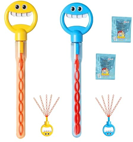 2Pcs 32 Hole Smiling Face Bubble Stick with Bubbles Refill, 32 Löcher Seifenblasen, Mini Seifenblasen für Sommer Spielzeug Party Favor Outdoor Spielzeug Geburtstagsgeschenk