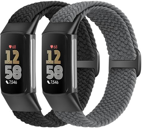 Yunshare Elastische Geflochtene Armband Nur Kompatibel mit Fitbit Charge 6/Fitbit Charge 5, Verstellbare Solo Loop Dehnbares Nylon Gewebe Ersatzarmbänder für Fitbit Charge 6/Charge 5 Damen Herren