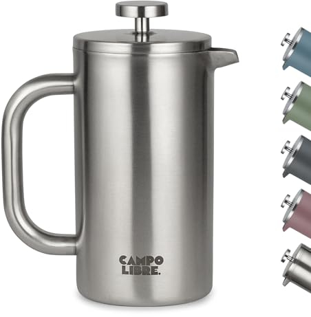 Campo Libre.® Giorgio. French Press | Cafetière à double paroi en acier inoxydable 0,6L | Presse à café sans plastique avec fonction thermique | Cafetière | Acier inoxydable 100% recyclé