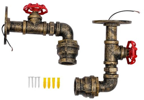 fennnds Vintage E27 aus Schmiedeeisen Wasserrohr Wandlampe, Retro Industrial Wandbeleuchtung Antik Wandleuchte für Innen Korridor Bedside Küche Esszimmer Café Bar