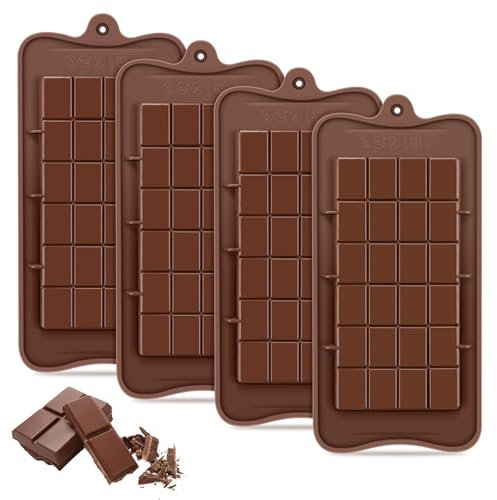 GlasFlength Moule Silicone Chocolat, 4 Pièces 24 Cavités Antiadhésifs Moules à Chocolat en Silicone Mini Moule Tablette Chocolat pour pieces en Chocolat Maison Gaufres Pralines Décoration de Gateau
