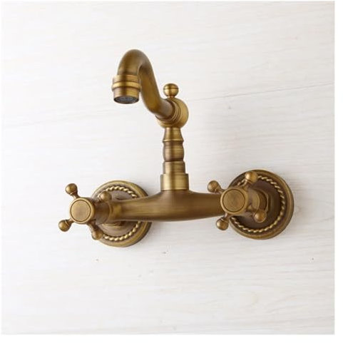 UHJKLA Antiker Wasserhahn aus massivem Messing, 2 Kreuzgriffe, römischer Retro-Badezimmerhahn für heißes und kaltes Wasser, Wandmontage, Waschtischarmatur, Badezimmer-Waschtisch