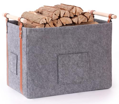 Pynhoklm® Kaminholzkorb 60L Holzkorb für Kaminholz 4mm dicker Filzkorb Brennholzkorb Kaminkorb mit Holzgriff Feuerholzkorb Korb für Kaminholz, Zeitungen, Kleidung für Transport & Aufbewahrung