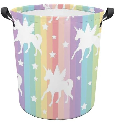 JZemdybill Laundry Hamper, Unicorn Pattern Rainbow Laundry Basket, Washing Basket with Handle
