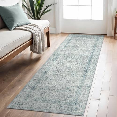 BEIMO Läufer Flur 80x200cm, Vintage Waschbarer Teppich | Boho Orientalisch Wohnzimmerteppich, Weicher Kurzflor Klein Carpet mit Rutschfester für Eingang, Bettvorleger Schlafzimmer